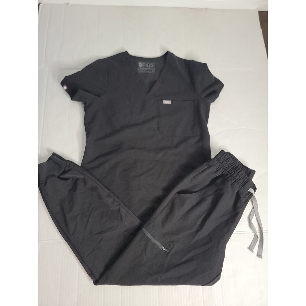FIGS Scrub Set Womens Size XS Uman Relaxed Joggers P Catalina I Pocket Top Black